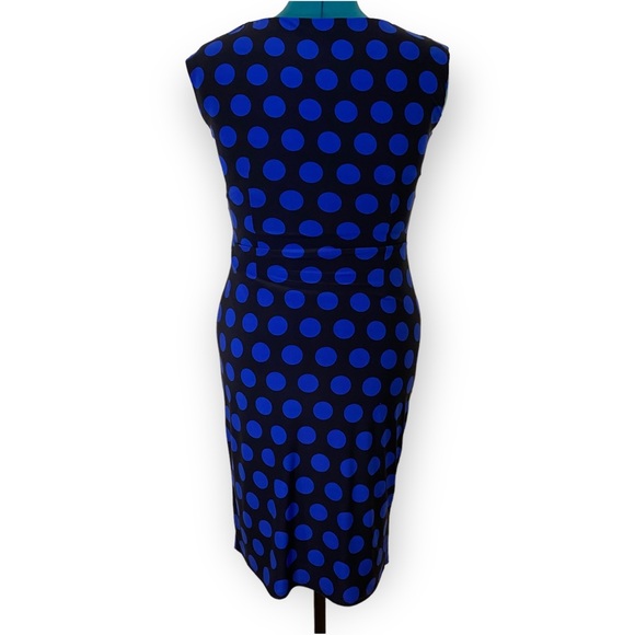NWOT Precise Petite Jersey Sleeveless Blue Black Polka Dot Pencil Dress Size 10 - Picture 2 of 15